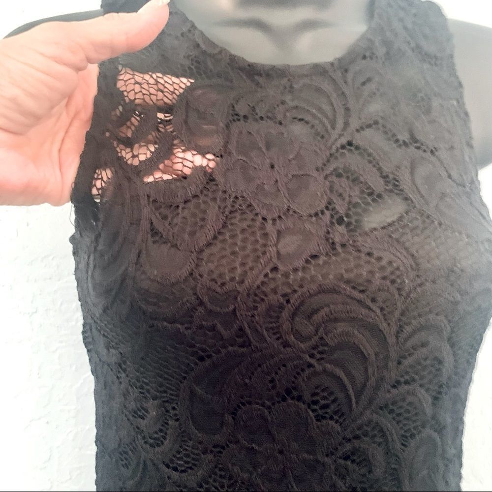 Ambiance Black Lace Overlay Midi Dress Size Small - Picture 5 of 15